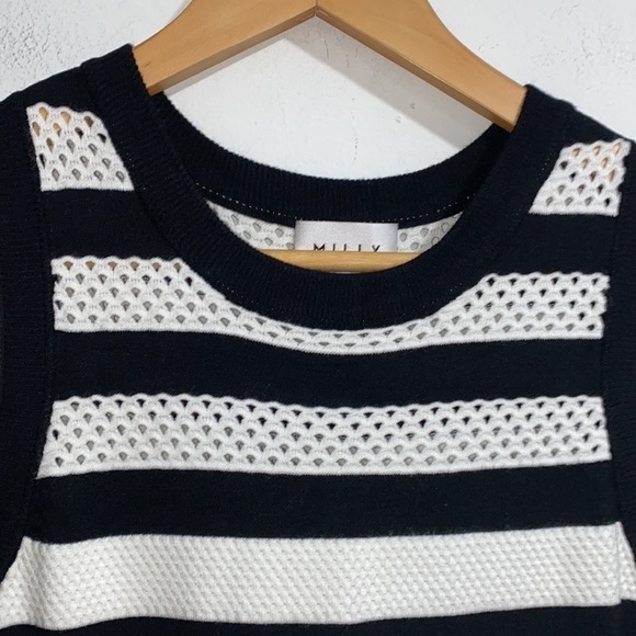 Milly dress small striped fit & flare knit stretch - Picture 3 of 4